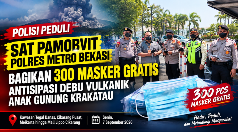 SAT PAMOBVIT POLRES METRO BEKASI BAGIKAN 300 MASKER GRATIS, PERKUAT ANTISIPASI DEBU VULKANIK SAT PAMOBVIT POLRES METRO BEKASI BAGIKAN 300 MASKER GRATIS, PERKUAT ANTISIPASI DEBU VULKANIK
